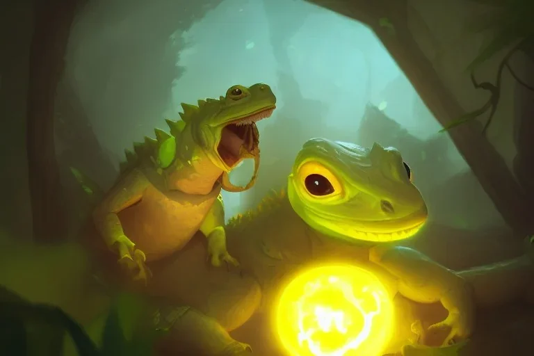 a super cute glowing lizard baby, yellow theme, bright art masterpiece artstation. 8 k, sharp high quality artwork in style of jose daniel cabrera pena and greg rutkowski, concept art by tooth wu, blizzard warcraft artwork, hearthstone card game artwork, cute animal