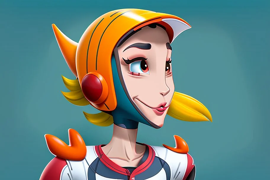 whimsical cartoony character with racing clothes and helmet