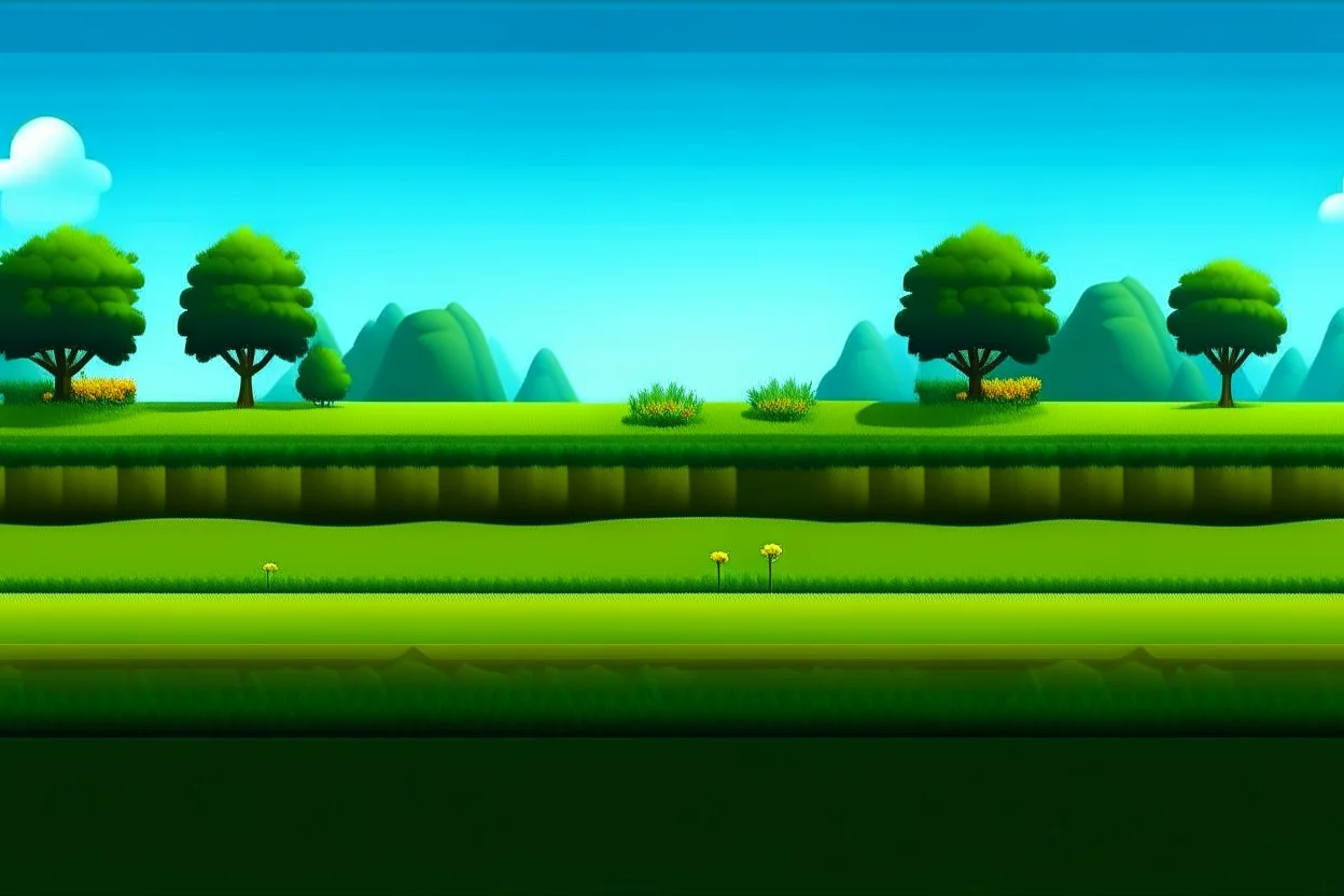 panorama of the level landscape for 2d platformer with grass, ground, trees etc