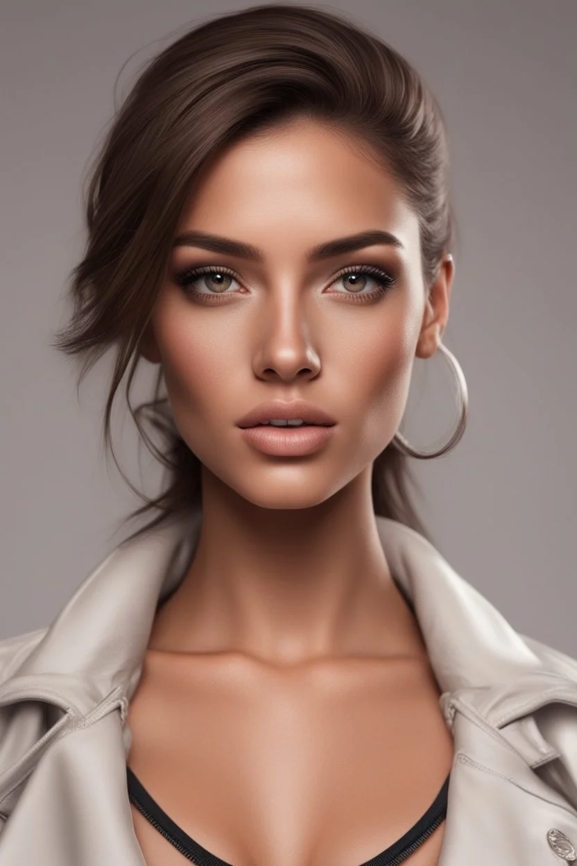 Social media influencer. Hyper realistic. Brunette. Brown eyes. Exotic. Athletic. Glamorous.