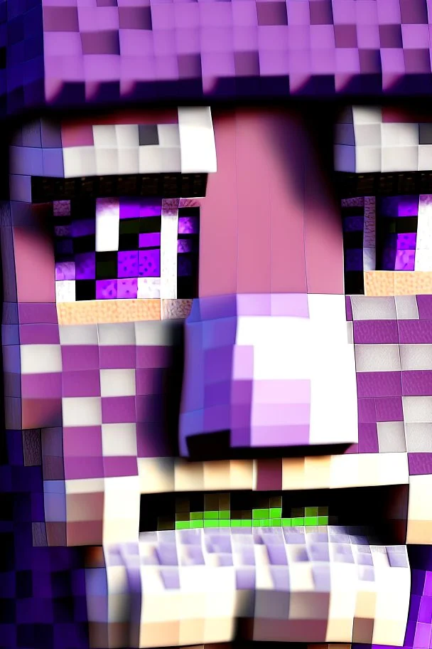 a close-up portrait of a purple Minecraft face, farmer, 3d, large pixel style