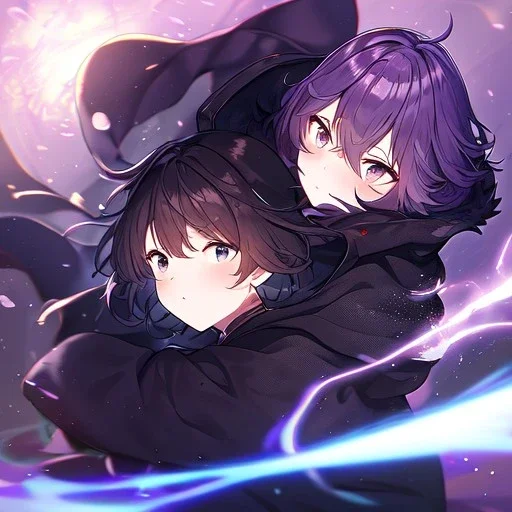 floating in air, backflip,{{anime}}, detailed beautiful short hair,{{fluffy hair}}, delicate and intricate hair, black loose raincoat with hood, purple and black eyes, blush, beautiful detailed eyes, {beautiful face}, cinematic light,{masterpiece}, beauiful illustration, offical art, upanime