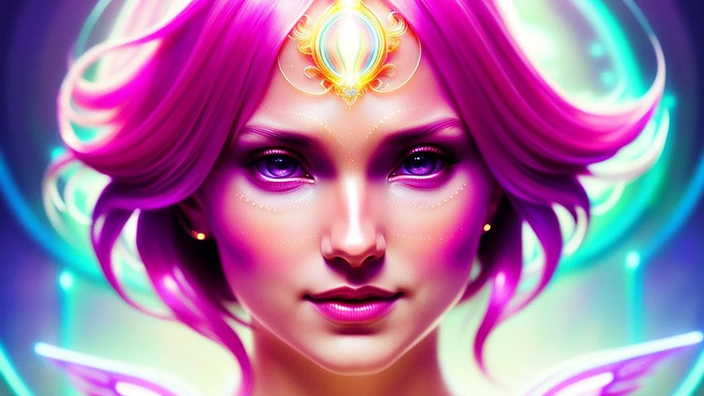 Lexica Aperture v2 Hyper detailed ultra sharp, trending on artstation, vibrant aesthetic, smiling blonde ethereal subtle (((smiling)))+++ luminous heavenly asian androgyn goddess, angel, extra-terestrial, wide crystaline eyes, colorful, psychedelic, ornate, intricate, digital painting, concept art, smooth, sharp focus, illustration, not human anthropomorphic alien cyborg, art by artgerm and greg rutkowski, louis royo, salvador dali, 8 k, unreal engine 4