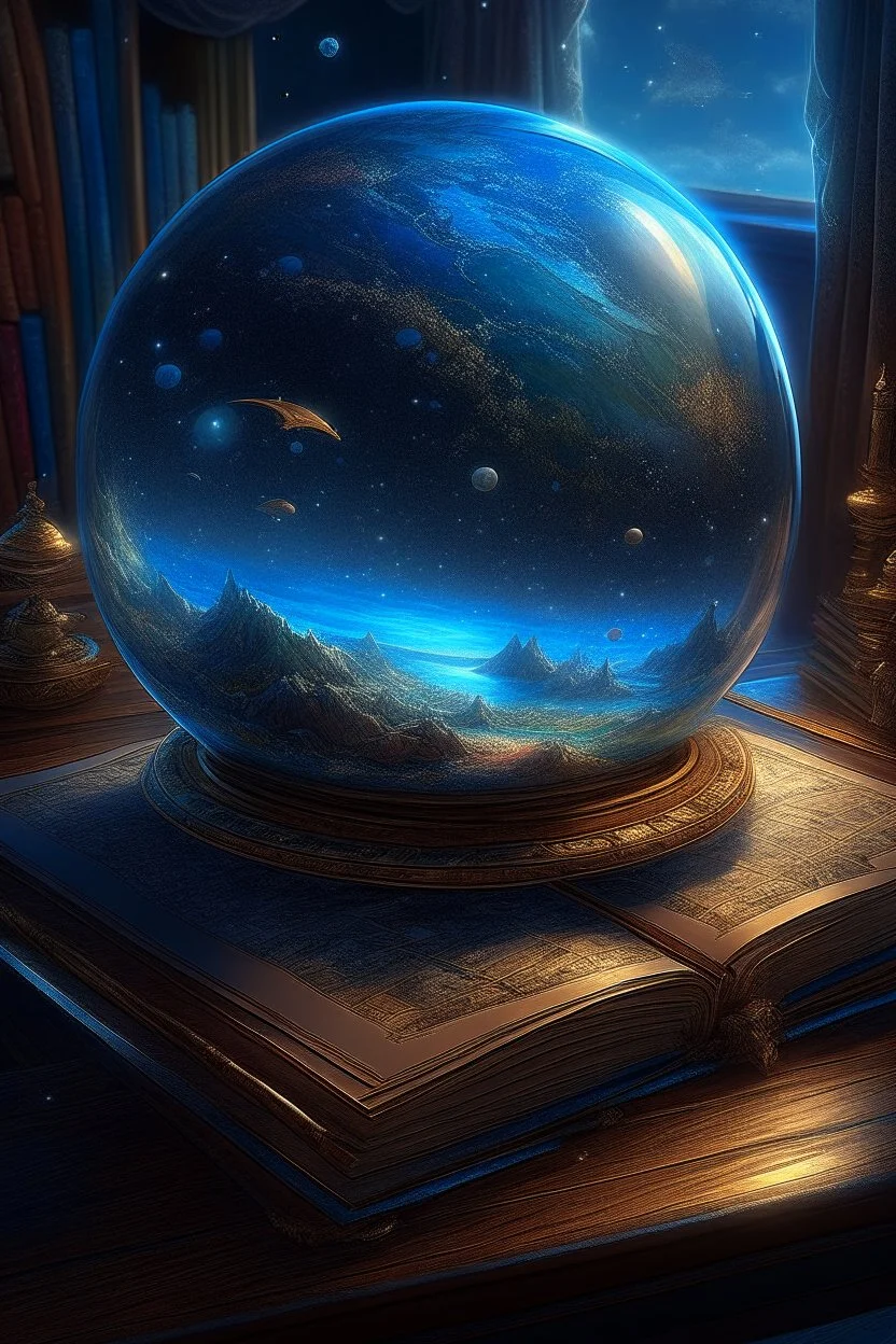 9. An epic book with space, stars, galaxies, clouds, planets, and the sea glowing inside. Hyper Detail Glass, Soft Light, Glitter, Professional Photo, Beautiful, 3D, Realistic, 64K, Hyperrealism. Highly detailed digital painting, high resolution, high detail, mysticism, backlight, fantasy, atmosphere, painting, gothic art, realistic, noir, dark tones, color engraving, professional illustration