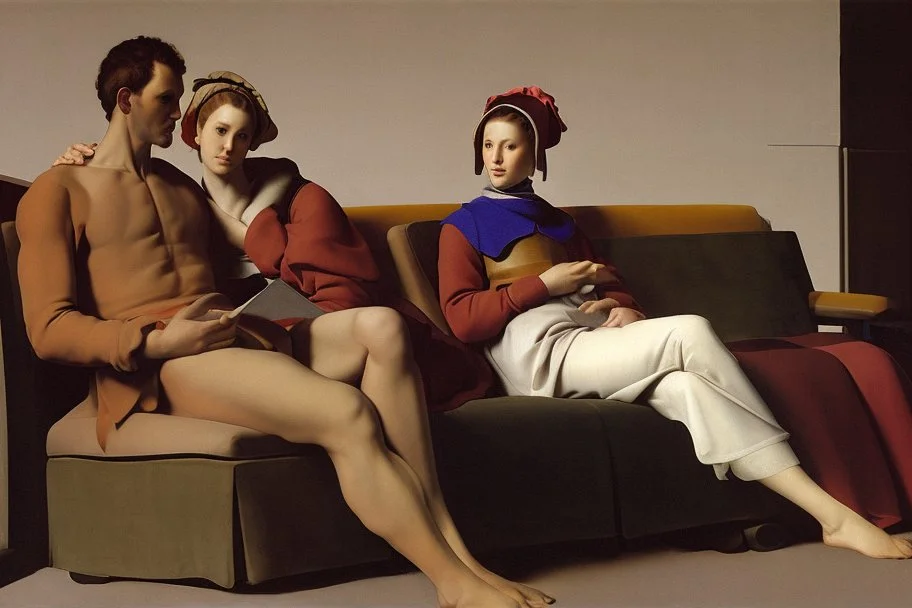 man and woman sit on sofa by Pontormo