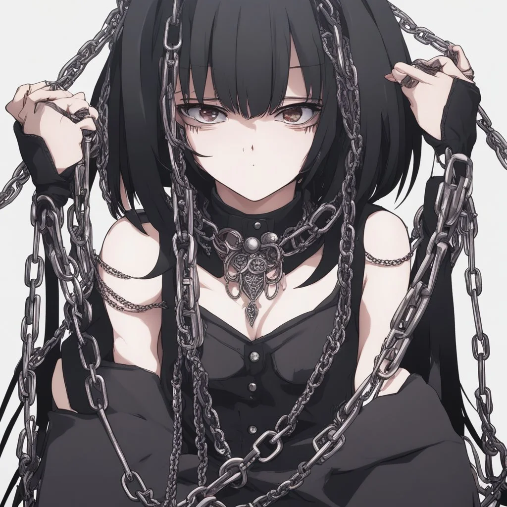 dark anime gilr with a chains in abism