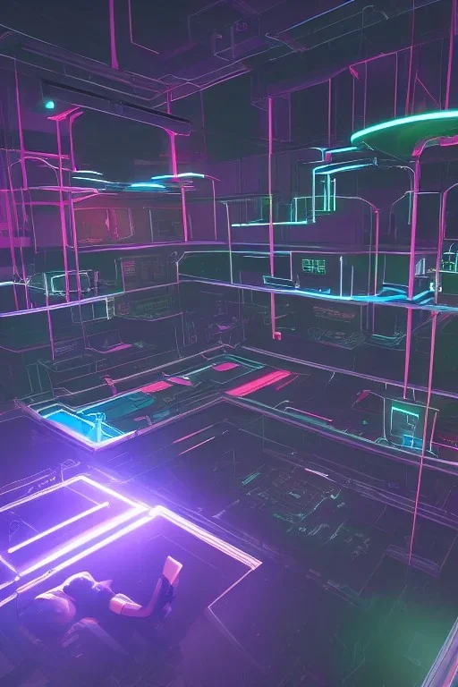 3d, si-fi hunger, middle stand on round platform, connected by wires , vr googles, beautifully color coded, super detailed, moody lighting, volumetric lighting, night time, glowing veins, mass effect, vertical light glow city