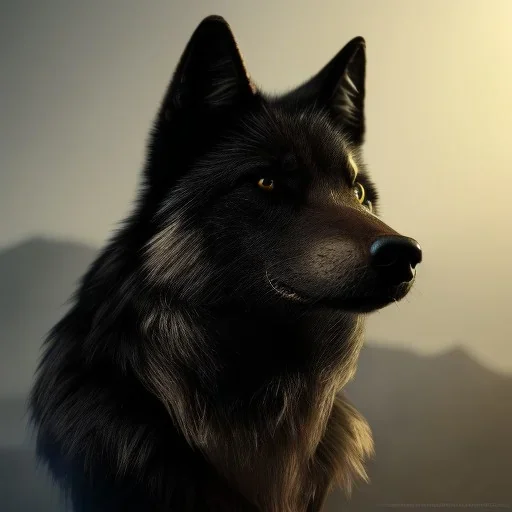 portrait of a male anthropomorphic black wolf, unreal engine 5, artistic lighting, highly detailed, photorealistic, fantasy, ancient Mummy Ahmment, Fire theme art, 8K, close-up face, anatomically perfect face, ignore NSFW, apocalypse,