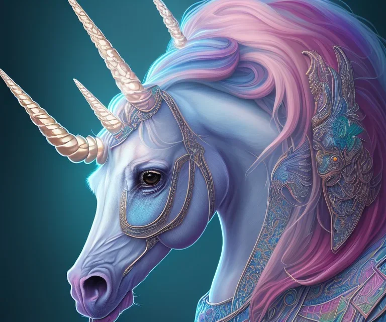 Portrait of unicorn, fantasy art, highly detailed, intricate color patterns on wings, soft studio lighting, background 64k