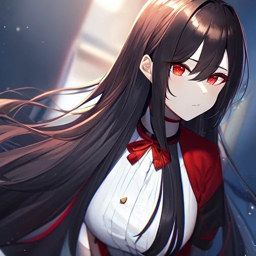 Clear focus,High resolution, black long hair, Vibrant red eyes, Emo style,