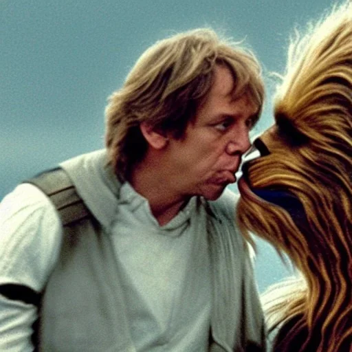 luke skywalker kissing chewbacca