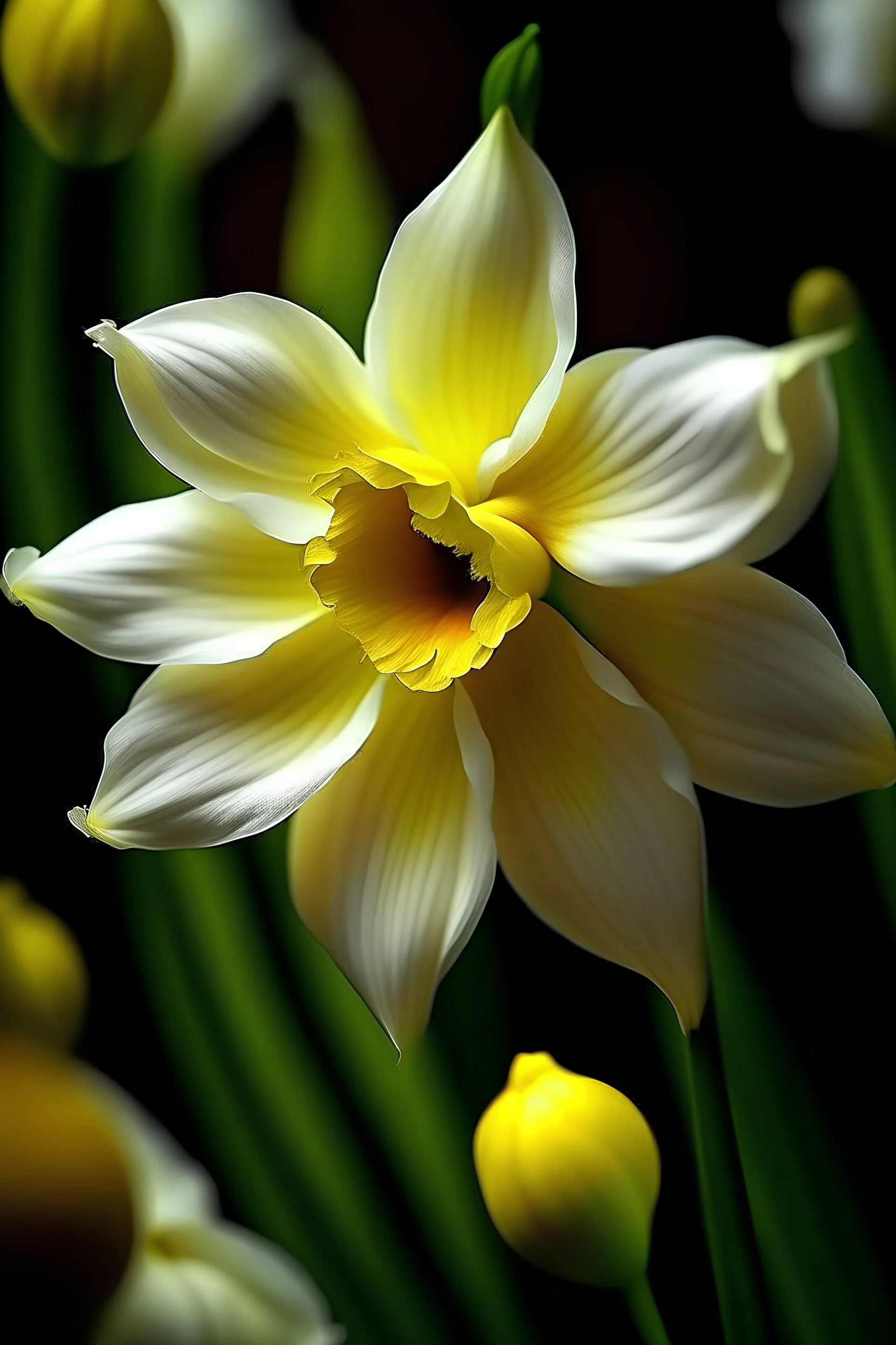 "Imagine a Narcissus flower blooming in the warmth of a spring morning, its delicate petals unfurling gracefully. Each petal carries the vibrant hues of love, radiating warmth and joy. As you gently craft each detail of the flower, let your heart overflow with the tender emotions of love and affection. Infuse the essence of your happiness into every stroke, allowing the flower to embody the beauty and positivity that surrounds you. Let the Narcissus flower be a symbol of your love, flourishing