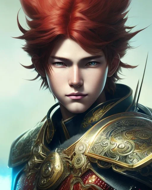 Detailed anime creature, red hair, dragon scale armour, intricate details, full body portrait, keep head in frame, slight smile, black Japanese motif, concept art, highly detailed, digital painting, concept art, sharp focus, illustration, art by Yoji Shinkawa, WLOP and greg rutkowski and alphonse mucha and artgerm and yanjun Chen and Junji ito and Makoto Shinkai, HDR, octane render, dark background