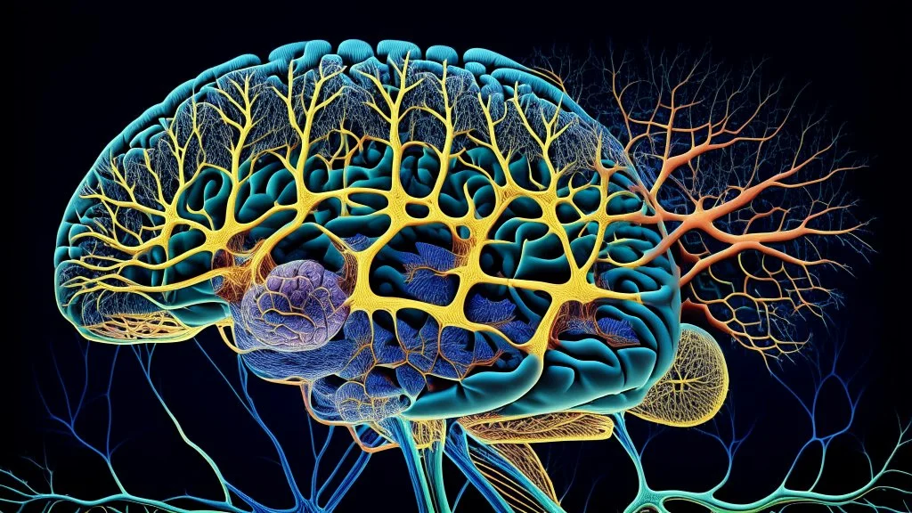 "The image represents microscopic details of the human brain, displaying intricate nerve structures and neural transmissions. The picturesque image reflects the complexity and beauty of neural structures in the brain, indicating recent advancements in the field of neuroscience and the significant discoveries it represents."