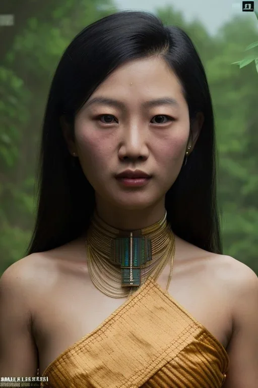 Thailand girl head portrait, warrior costume, village, meditation, woods, cyberpunk, 8k quality