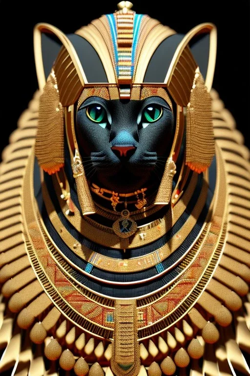 kente scene, Black Egyptian Cat, jewelry, realistic, thread, embroidery, octane render, high detail