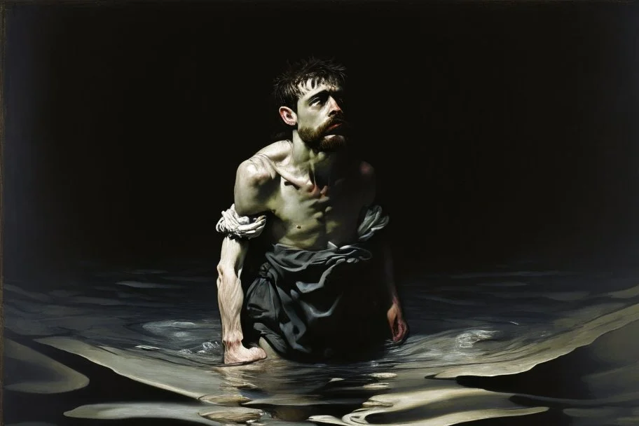 man standing in deep water by Caravaggio