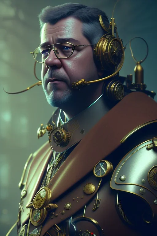 russel crowe, steampunk, unreal 5, octane render, cinema4d, dynamic lighting, dramatic lighting, 4k, redshift render, highly detailed, hyper realistic