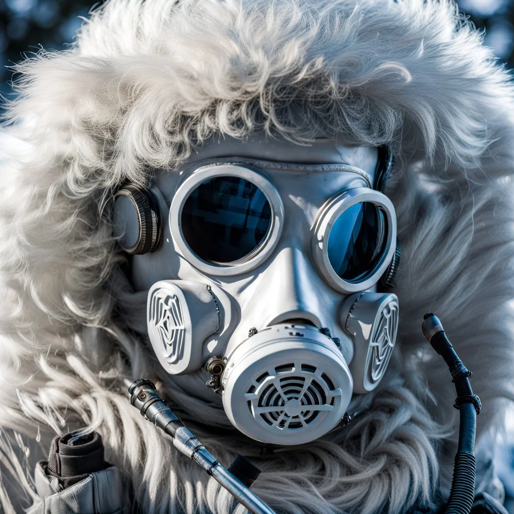 Yeti in an elastomeric respirator, Kananaskis Country, Sci Fi, post-apocolapse