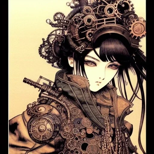 beautiful steampunk girl, hyper detailed, hyperdetailed, intricately detailed, illustration by <Katsushika Hokusai> <Yoji Shinkawa>,