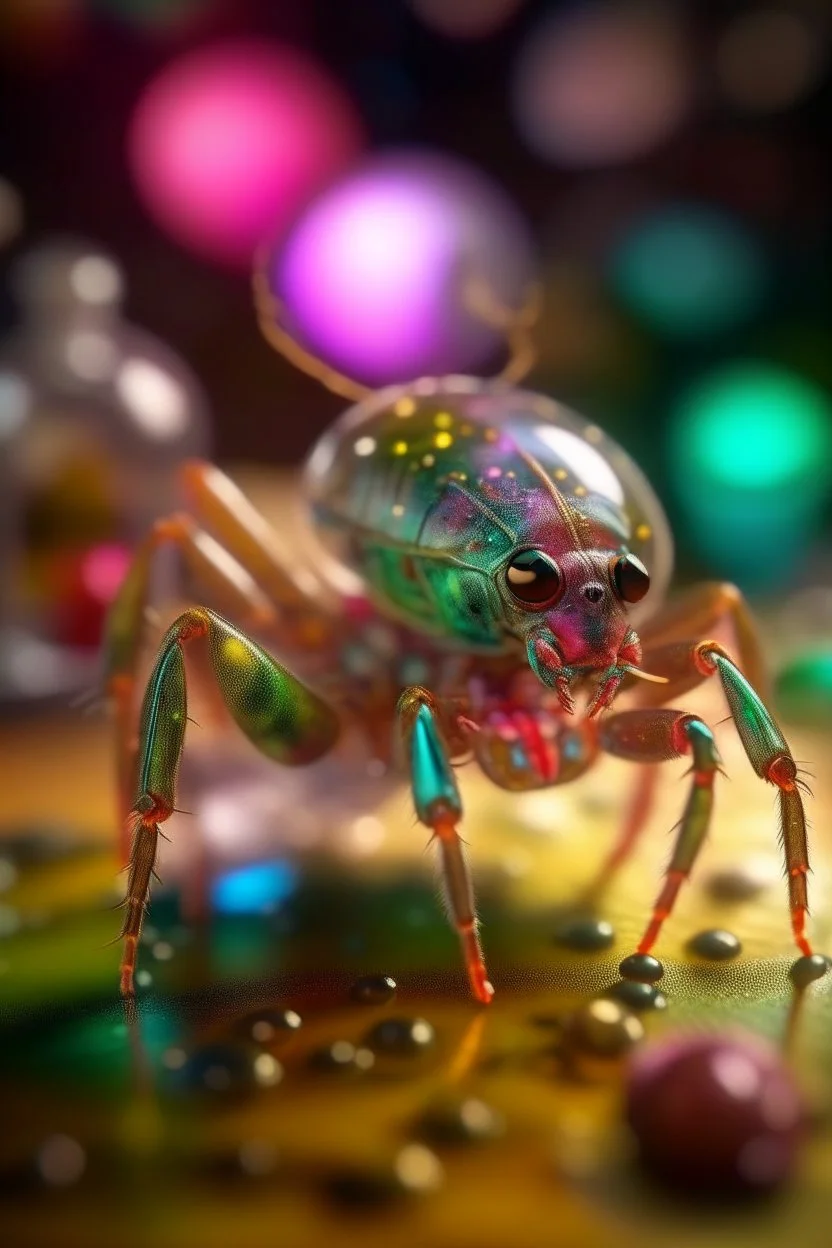 portrait of transparent slimy alien lobster bugs covered with glitter, smiling with beautiful shiny hair, each inside a pile of transparent jelly bubbles of weird colors, disco egg made of small mirror, light rayz, feast table ,shot on Hasselblad h6d-400c, zeiss prime lens, bokeh like f/0.8, tilt-shift lens 8k, high detail, smooth render, down-light, unreal engine, prize winning