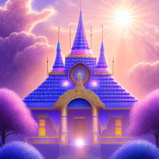 African crystal palace ! soft background | god rays | intricate | elegant | blue and pink landscape | highly detailed | illustration | depth of field, luminosity, ultra sharp focus, ultra high definition