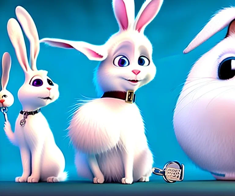 Portrait of Snowball with the key, the rabbit from The Secret Life of Pets.