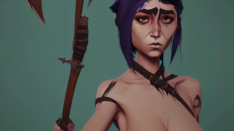 savage primitive girl with a spear