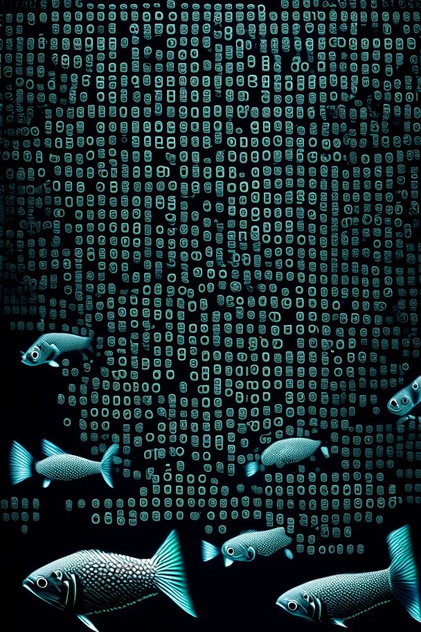 a school of ASCII fish swimming by; art made with keyboard characters