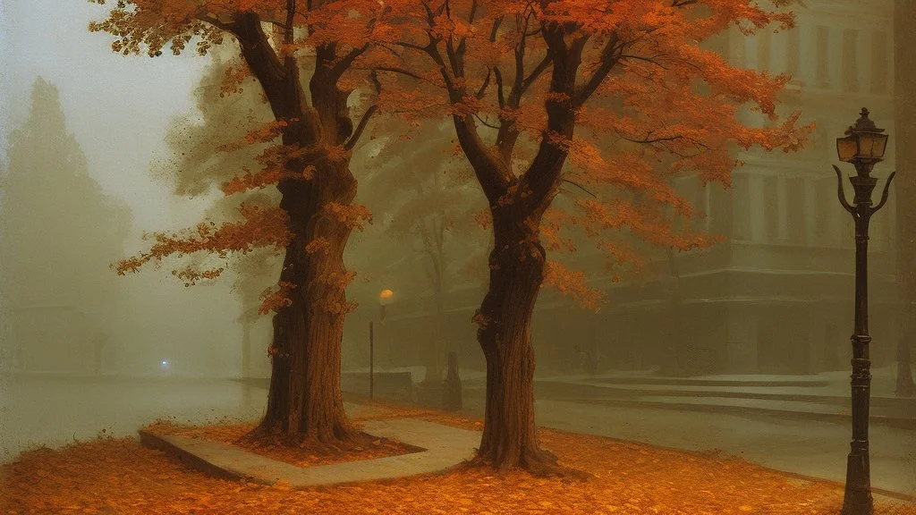 fall tree under Streetlight by Andrea del sarto