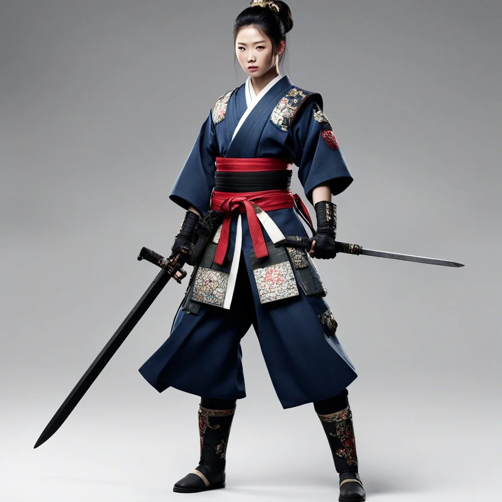 The unexpected guardian: traditional kimono reimagined as a modern combat gear. Beauty and strength coexist in this striking fusion of Japanese cultural heritage and contemporary tactical aesthetics. Skillfully wielding one weapon in each hand: a firearm and a katana, she is a versatile and highly trained enforcer.