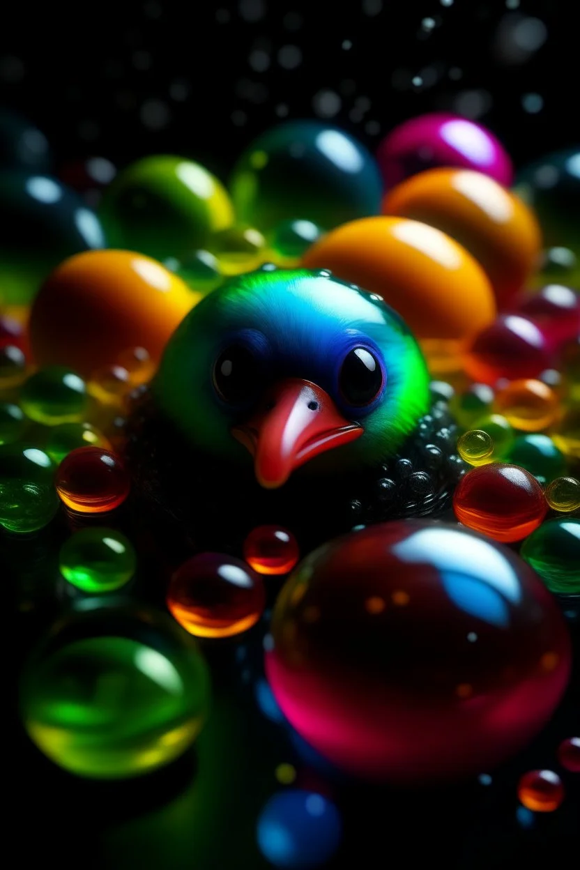 portrait of duck wolf gorilla inside a pile of transparent jelly bubbles of weird colors with insect aliens inside, disco egg made of small mirror, light rayz, feast table ,shot on Hasselblad h6d-400c, zeiss prime lens, bokeh like f/0.8, tilt-shift lens 8k, high detail, smooth render, down-light, unreal engine, prize winning