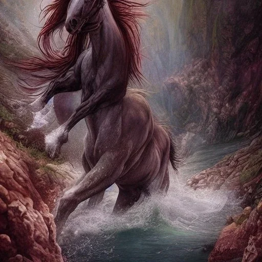 ::Beautiful Centaur,Creature of a combination of a man, and a horsehalf horse, and half human::Arrives into Acheron River, insanely detailed and intricate, colourful, abstract,fantasy,hyperrealism, delicate, high definition, detailed, complex, triadic vibrant colour,artistic,beautiful creauture, by Tom Bagshaw, Anna Dittman