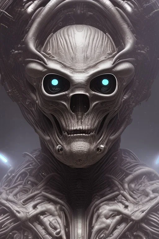 evil berserker, alien, tron, head, bitcoin eyes, 8k, finely detailed, dark light, photo realistic, hr giger