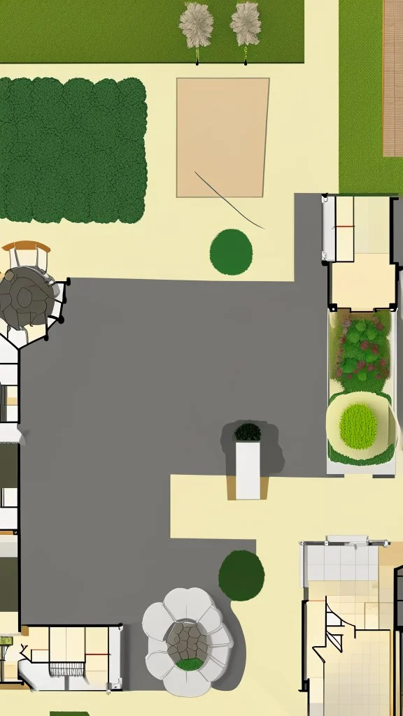 Make a floorplan of a back and front garden using the image as inspiration