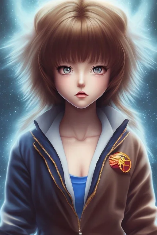 portrait artistic photo, wonderfull japanese, face keiko yu yu hakusho, big eyes, short brown hair, seifuku blue clothes, high quality, 8k,