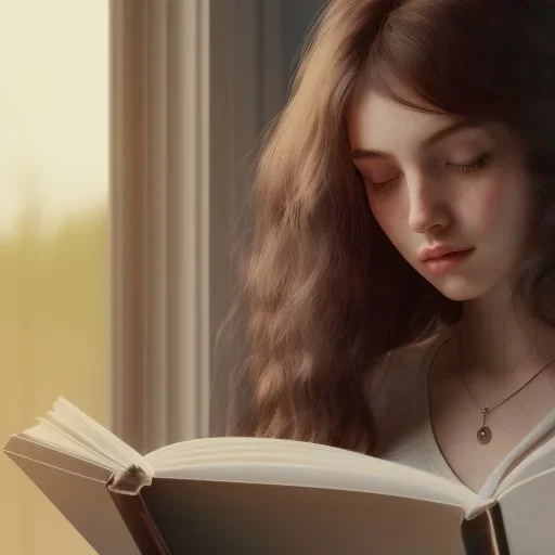 Study girl, curl hair read a book in by the window, ultra detail, real photo realistic, unreal engine, cinematic lighting --ar 1:1 creative