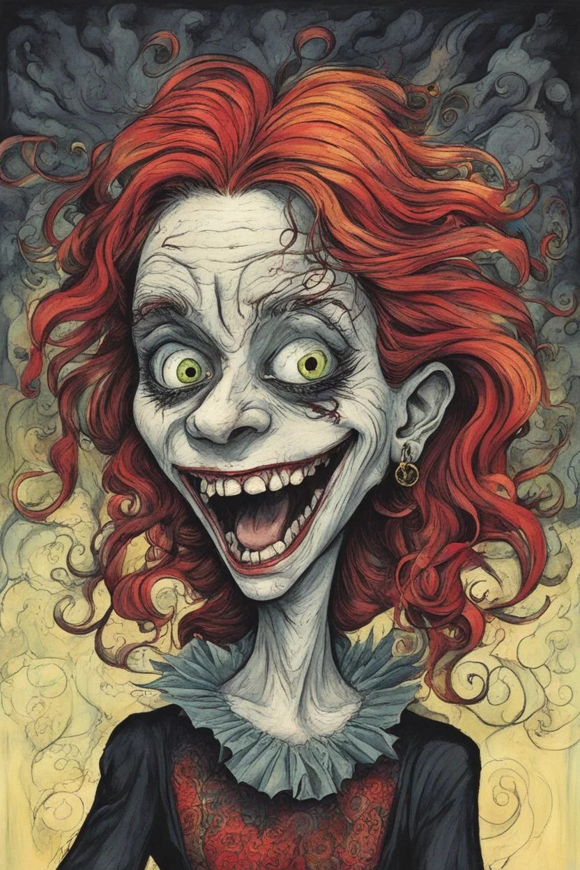 a cartoon illustration of a schizophrenic jewish vampire girl , in the cartoon style of Lynda Barry , Ernie Pook's Comeek, vibrant natural colors, , museum quality masterpiece