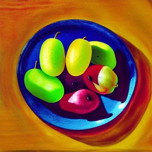 still life bottle fruit plate