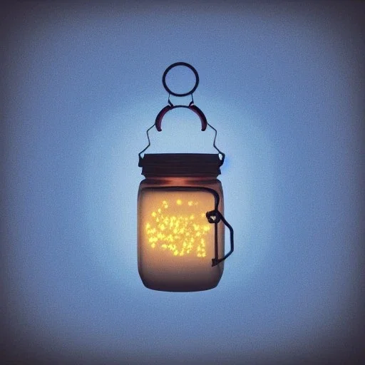 glowing fireflies in a lantern, many ghostly lights inside a belljar, fairy lights, polaroid, symmetry, bioluminescence, luminescent glow, moody, tender, photorealistic, octane render, golden hour