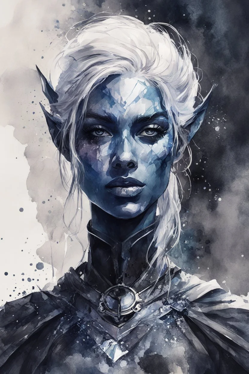 highly detailed, watercolor concept illustration of a female Drow seeress character , maximalist, sharp focus, highest resolution, in the style of Agnes Cecile, 8k, coarse, gritty textures