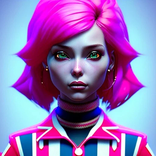 waitress punk woman, rounded face, pink hair, color cheeks, striped shirt, vibrant color, highly detailed, art stations, concept art, smooth, unreal engine 5, god rays, ray tracing, RTX, lumen lighting, ultra detail, volumetric lighting, 3d, finely drawn, high definition, high resolution.