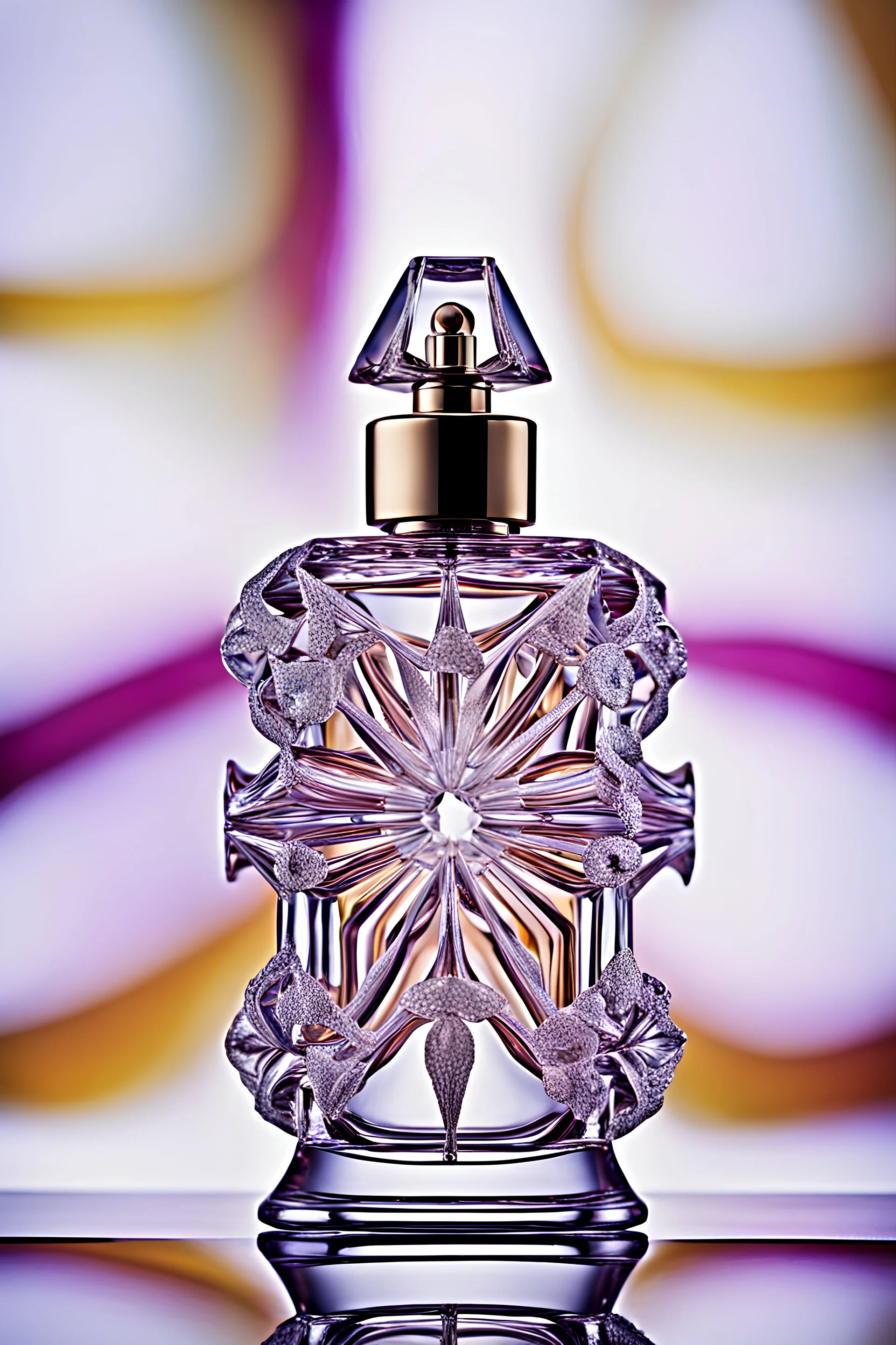 Imagine a perfume bottle that defies conventions and sparks the imagination. Unique and captivating design that it becomes a work of art, seamlessly blending aesthetics with fragrance. An extraordinary perfume bottle, focusing on an out-of-the-box and breathtakingly beautiful design, Shot on a Hasselblad high format camera with a 100mm lens. Unmistakable to a photograph. Cinematic lighting. Very accurate representations and details for the photos 4k, 8k, 16k, full ultra hd, high resolution