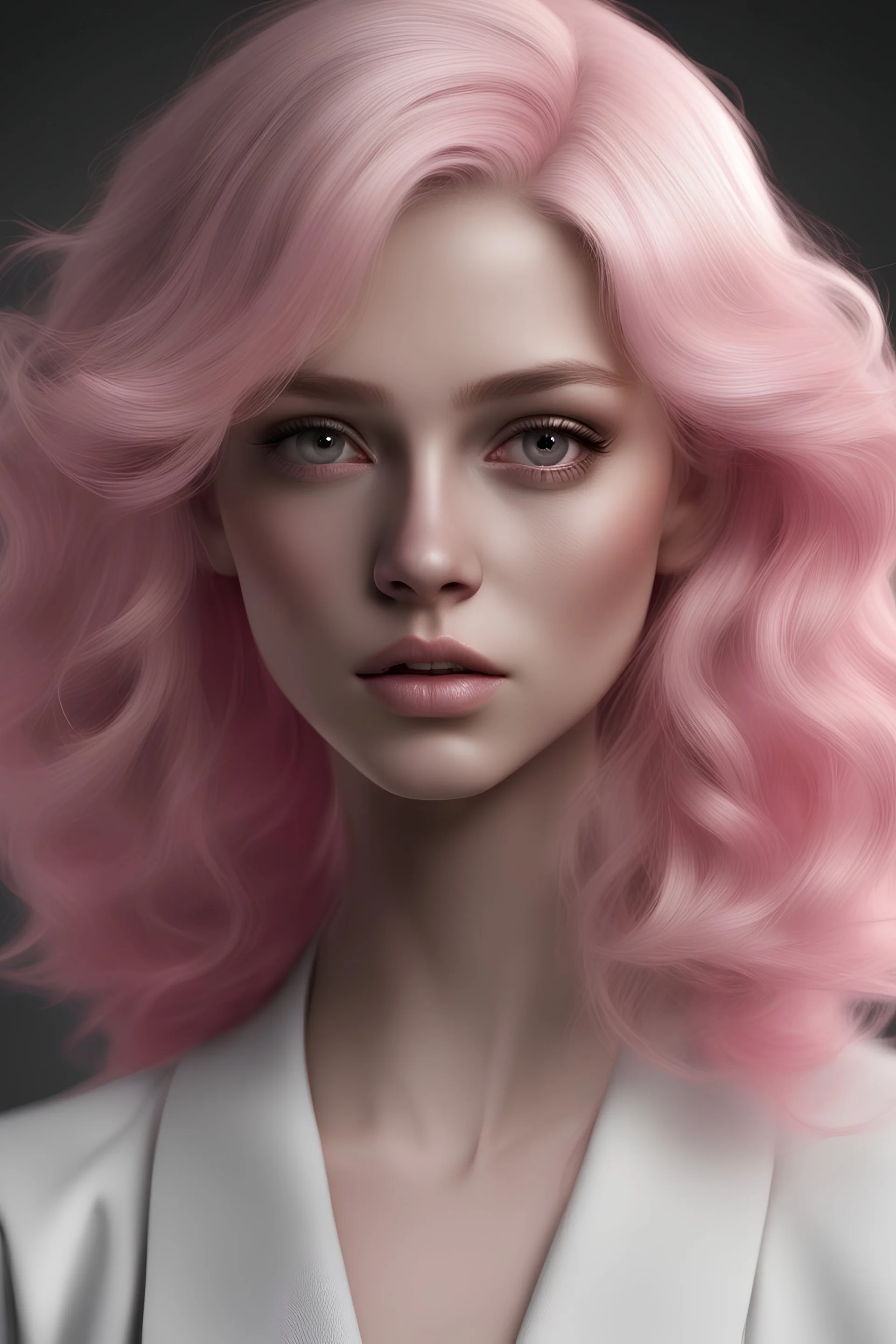 ((1girl)), (((minimalist makeup, captivating beauty, captivating))) ((flawless skin)), (((Platinum Blonde)))(((masterpiece, best quality, 1girl, wavy hair), (monochrome),(finely sculpted intense eyes and stoic face),(cinematic lighting,bust shot,incredibly detailed CG unity 8k, ((jet pink hair)),solo,neutral expression,sleek jumpsuit,industrial, rainy, , neon lights, , small breasts, Moody atmosphere),((ultra realístic:1.3)(hyperdetailed:1.3) (masterpiece:1.2) (intricate:1.2) (8k quality)