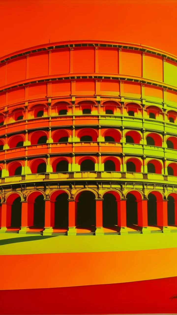 An orange colored fighters' coliseum painted by Andy Warhol