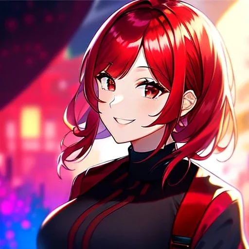 8k, Girl, high quality, detailed, red hair, red eyes, beautiful lighting, vibrant colors, smiling, haori