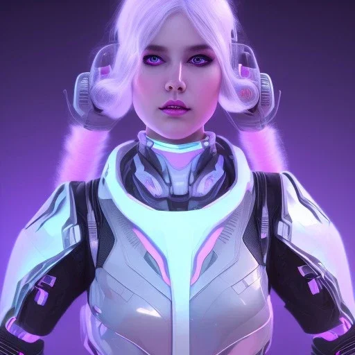 Cute girl white hair, Sci-fi character, purple backlight, pink and purple, scifi suit, profile, purple background, pink lighting, futuristic