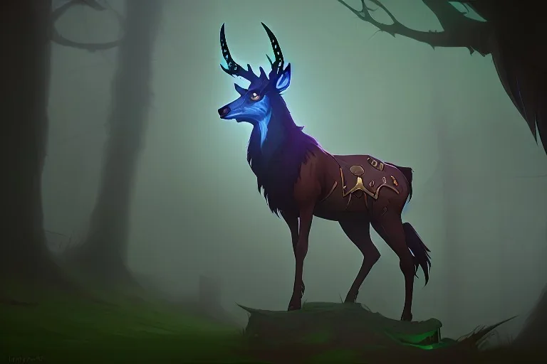 Mystical fantasy stag in the forest