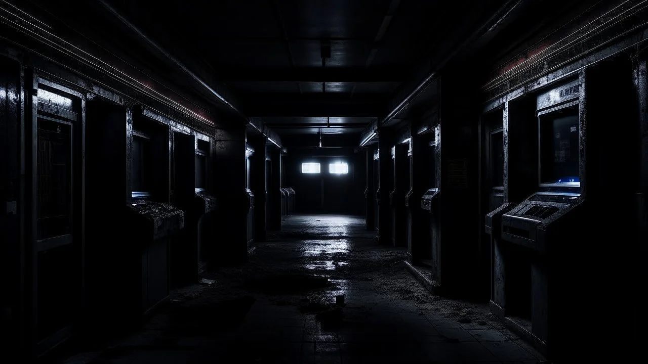 desolate dark arcade, horror, no humans