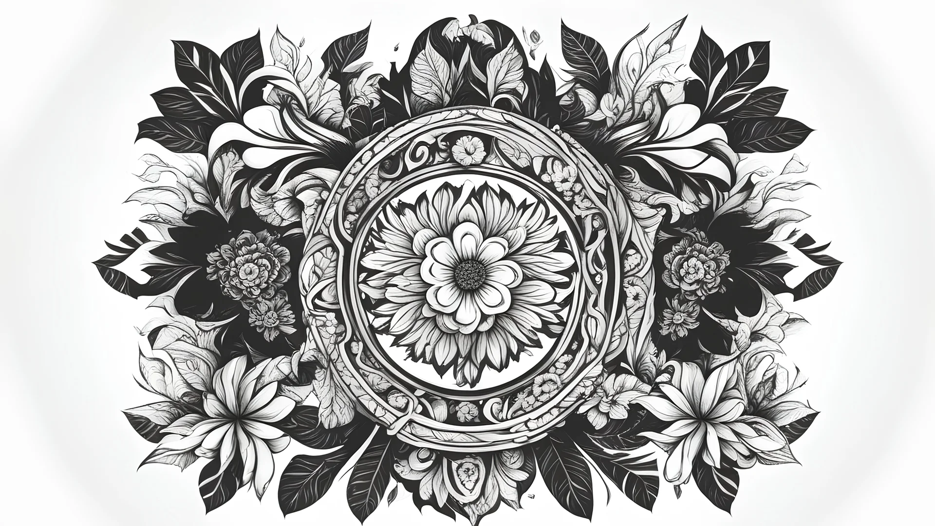 Beautiful monochrome tribal vector illustration with black floral frame isolated on the white background